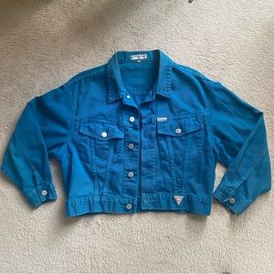 🔸GUESS by Georges Marciano Vintage 80s Cropped Jean Jacket rare turquoise color